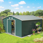 Outsunny Garden Storage Shed with Steel Foundation Kit - 11' x 13' - Green-Built from galvanised steel construction with painted finish for weather protect 