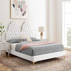 Modway Alexandria Tufted Performance Velvet Twin Platform Bed with Gold Metal Legs - White-Stain-Resistant Performance Velvet