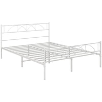 HOMCOM Queen Size Metal Platform Bed Frame with Headboard - White-Non-squeaky structure provides you with a quality sleeping atmosphere