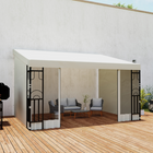 Outsunny 10 ft W x 13 ft L Wall Mounted Pergola Gazebo with Curtains and Nettings - Beige-PA-coated polyester pergola canopy protects against UV