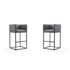 Manhattan Comfort Embassy 21" Mid-Century Modern Faux Leather Upholstered Bar Stool - Grey and Black - 2 Pack-Mid-Century Modern Barstool with Backseat Perfect for Bar and Kitchen Use. Set of 2