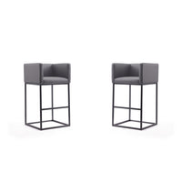 Manhattan Comfort Embassy 21" Mid-Century Modern Faux Leather Upholstered Bar Stool - Grey and Black - 2 Pack-Mid-Century Modern Barstool with Backseat Perfect for Bar and Kitchen Use. Set of 2