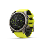 Garmin fēnix 8 - Solar Outdoor Recreation/Adventure Watches - 51 mm - Sapphire, Titanium with Amp Yellow/Graphite Silicone Band-Battery performance: up to 28 days of battery life in smartwatch mode with solar charging (assumes all-day wear with 3 hours per day outside in 50,000 lux conditions) and up to 92 hours in GPS mode with solar charging (assumes continuous use for entire period in 50,000 lux conditions) — all with an always-on display, so you’re ready to take on the toughest challenges