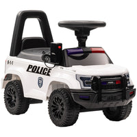 Aosom Kids Sliding Ride-On Police Car with Under Seat Storage - White-Foot-to-floor construction, excellent for sliding toys 
