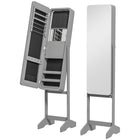 HOMCOM Freestanding Mirror Jewelry Cabinet - 11.75" L x 57.5" W x 14.25" H - Grey-Freestanding jewelry cabinet with stand, ideal for living room, bedroom, powder room, etc. 