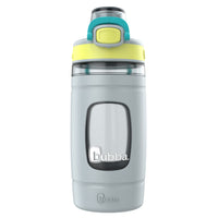 Bubba Kids Flo Water Bottle - 16 oz (473 ml) - Wide Mouth - Silicone Sleeve - Push Button Lid - Light Stone/Limelight/Scuba-100% leak proof lid when closed with a spout cover that locks to protect from dirt and grime