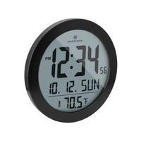 Marathon Watch 10 inch Round Digital Wall Clock with Date & Indoor Temperature - Black-Multiple display modes: displays time in 12 or 24-hour format with indoor temperature display in celsius or fahrenheit
