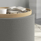 HOMCOM Round Tray Top Coffee Table with Storage and Upholstery - Grey-MDF tabletop with natural wood veneer for easy cleaning