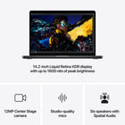 Apple 14" MacBook Pro - M4 Pro - 12 Core CPU - 512 GB SSD - 24 GB Unified Memory - Space Black - French-Brilliant Pro Display: The 14.2-inch liquid retina XDR display features 1600 nits peak brightness and up to 1000 nits sustained brightness, 1,000,000:1 contrast
