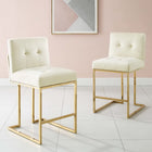 Modway Privy Gold Stainless Steel Performance Velvet Counter Stool - Gold Ivory - Set of 2-Soft Polyester Fabric Upholstery