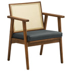 Modway Thera Vegan Leather and Cane Accent Armchairs - Walnut Black - Set of 2-Removable Cushion