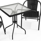 Flash Furniture 23.5" Square Glass Metal Table with 2 Black Rattan Stack Chairs-5mm Thick Glass