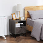 HOMCOM Bedside Table with Steel Legs for Bedroom - Grey-Drawer and open shelf offer lots of space to store books, lamps, pens, or bedtime essentials