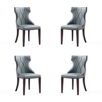 Manhattan Comfort Reine 19.7" Traditional Faux Leather Upholstered Dining Chair - Pebble Grey - Set of 4-Traditional Dining Chair for Dining Room Use. Set of 4