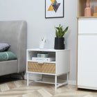HOMCOM Modern Bedside Table with Drawer and Storage Shelf - White-Works well as a nightstand, sofa end table, or small organizer for small rooms