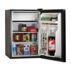 BLACK+DECKER 3.2 cu. ft. Freestanding Mini Fridge with Freezer - Black-Spacious Capacity: Two removable glass refrigerator shelves help expand storage space while full and half-width door storage bins accommodate cans and small containers or 2-liter bottles