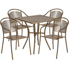 28'' Square Gold Indoor-Outdoor Steel Patio Table Set with 4 Round Back Chairs [CO-28SQ-03CHR4-GD-GG]-Set Includes Table and 4 Chairs