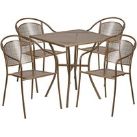 28'' Square Gold Indoor-Outdoor Steel Patio Table Set with 4 Round Back Chairs [CO-28SQ-03CHR4-GD-GG]-Set Includes Table and 4 Chairs