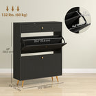 HOMCOM Shoe Storage Cabinet with 2 Flip Drawers for 12 Pairs - Black-Flat top displays decor beautifully