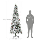 HOMCOM 7.5' Snow-Flocked Pencil Artificial Christmas Tree with Auto Open - Green-Hinge construction/section design/branches open automatically for quick setup 