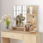 HOMCOM Vanity Desk with Mirror - 35.4" L x 15" W x 54.3" H - Natural Wood-Assembly required