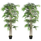 Outsunny 6' Artificial Bamboo Tree in Pot with 1530 Leaves - Green - 2 Pack-Beautiful artificial bamboo set of two with eight trunks design plant 