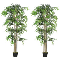 Outsunny 6' Artificial Bamboo Tree in Pot with 1530 Leaves - Green - 2 Pack-Beautiful artificial bamboo set of two with eight trunks design plant 