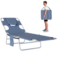 Outsunny Tanning Chair with Face Hole - 5-Level Folding Lounge Chair - Grey-Back adjusts to 4 different positions to set to an angle which suits
