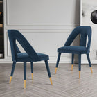 Manhattan Comfort Neda 20.87" Modern Velvet Upholstered Dining Chair - Midnight Blue - Set of 2-Frame Made of High Quality Elm Wood with Metal Brushed Gold Tips for Fashion and Durability