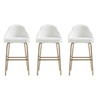 Manhattan Comfort Gracie 22" Modern Leatherette Upholstered Barstool - White and Gold - 3 Pack-Modern Barstool with Backseat Perfect for Bar and Kitchen Use. Set of 3