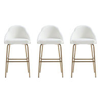 Manhattan Comfort Gracie 22" Modern Leatherette Upholstered Barstool - White and Gold - 3 Pack-Modern Barstool with Backseat Perfect for Bar and Kitchen Use. Set of 3