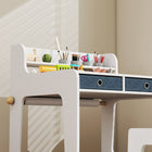 Qaba Kids Desk & Chair Set, Art Table & Chair Set for 3-8 Year Old - White-Colour: White
