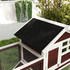 PawHut 49" Wooden Rabbit Hutch with Slant Roof and Run - Brown-Ladder gives easy access to upper and lower areas of the living space and outdoor run 