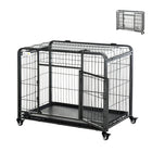 PawHut 43" Folding Heavy Duty Dog Crate - Grey-An anti-dropping device included to prevent the tray from sliding out 