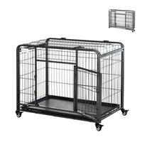 PawHut 43" Folding Heavy Duty Dog Crate - Grey-An anti-dropping device included to prevent the tray from sliding out 