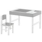 Qaba Kids Lego Table and Chair Set with Storage - Grey-2-piece set includes desk and matching chair 