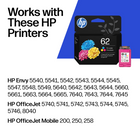HP 62 Tri-Color Original Ink Cartridge (C2P06AN)-Yield (approx): 165 pages