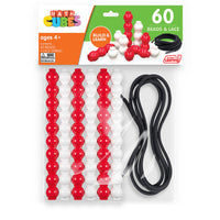 Junior Learning 60 Bead Cubes and Laces - Set of 61-A comprehensive set of 60 beads, featuring 30 white and 30 red, paired with a black lace string for immediate engagement