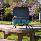 Kenmore 2 Burner Retro Tabletop Gas Grill - Turquoise-201 Stainless Steel Warming Rack.