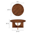 Modway Rivian Round 34" Coffee Table - Walnut-Solid Mango Wood
