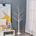 Outsunny 5' Artificial Birch Tree with 58 LED Lights - White-Wide base and 4 ground stakes for stable standing 