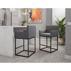 Manhattan Comfort Ambassador 20.5" Mid-Century Modern Faux Leather Upholstered Counter Stool - Grey and Black - 2 Pack-Modern Square Frame Design Made of Durable Metal