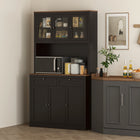 HOMCOM 71" H Pantry Cabinet with Microwave Space and Tall Kitchen Hutch - Black-Spacious countertop includes cable hole for appliance use 