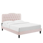 Modway Amber Performance Velvet Queen Platform Bed with Black Wood Legs - Pink-Tufted Queen Platform Bed