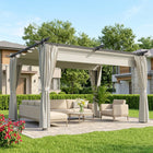 Outsunny Outdoo Pergola with Retractable Canopy and Curtains - 10' x 13' - Cream White-Splash-proof canopy with UPF30+ shields from sun 