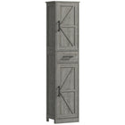 HOMCOM 67" Tall Narrow Bathroom Storage Cabinet - Distressed Dark Grey-Barn doors and T bar handles add farmhouse charm