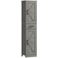 HOMCOM 67" Tall Narrow Bathroom Storage Cabinet - Distressed Dark Grey-Barn doors and T bar handles add farmhouse charm
