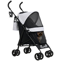 PawHut Foldable Pet Stroller with Shoulder Strap and Storage Bag - Light Grey-Easy to fold and store 