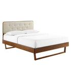 Modway Bridgette Wood Queen Platform Bed with Angular Frame - Walnut Beige-Tufted Upholstered Headboard