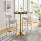 Modway Lippa 28" Round Cherry Walnut Wood Bar Table - Gold Cherry Walnut-	Chip-Resistant Metal Pedestal Base